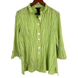 Ali Miles Sz Small Lime Green Black Wearable Art to Wear Blouse Shirt Top Artsy